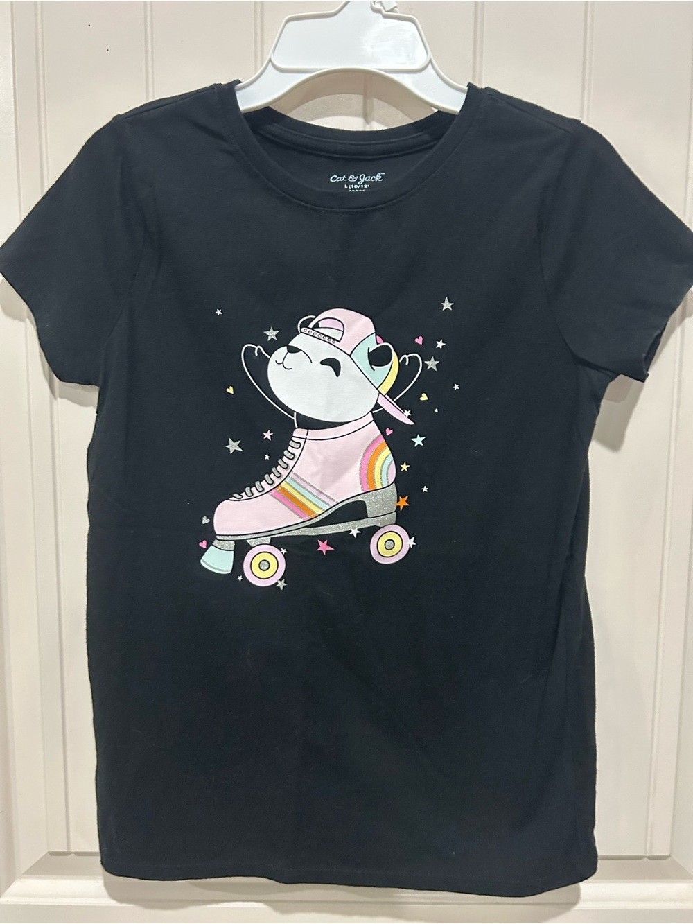 Cat & Jack Black Tee with Pink Roller Skate Bear Graphic